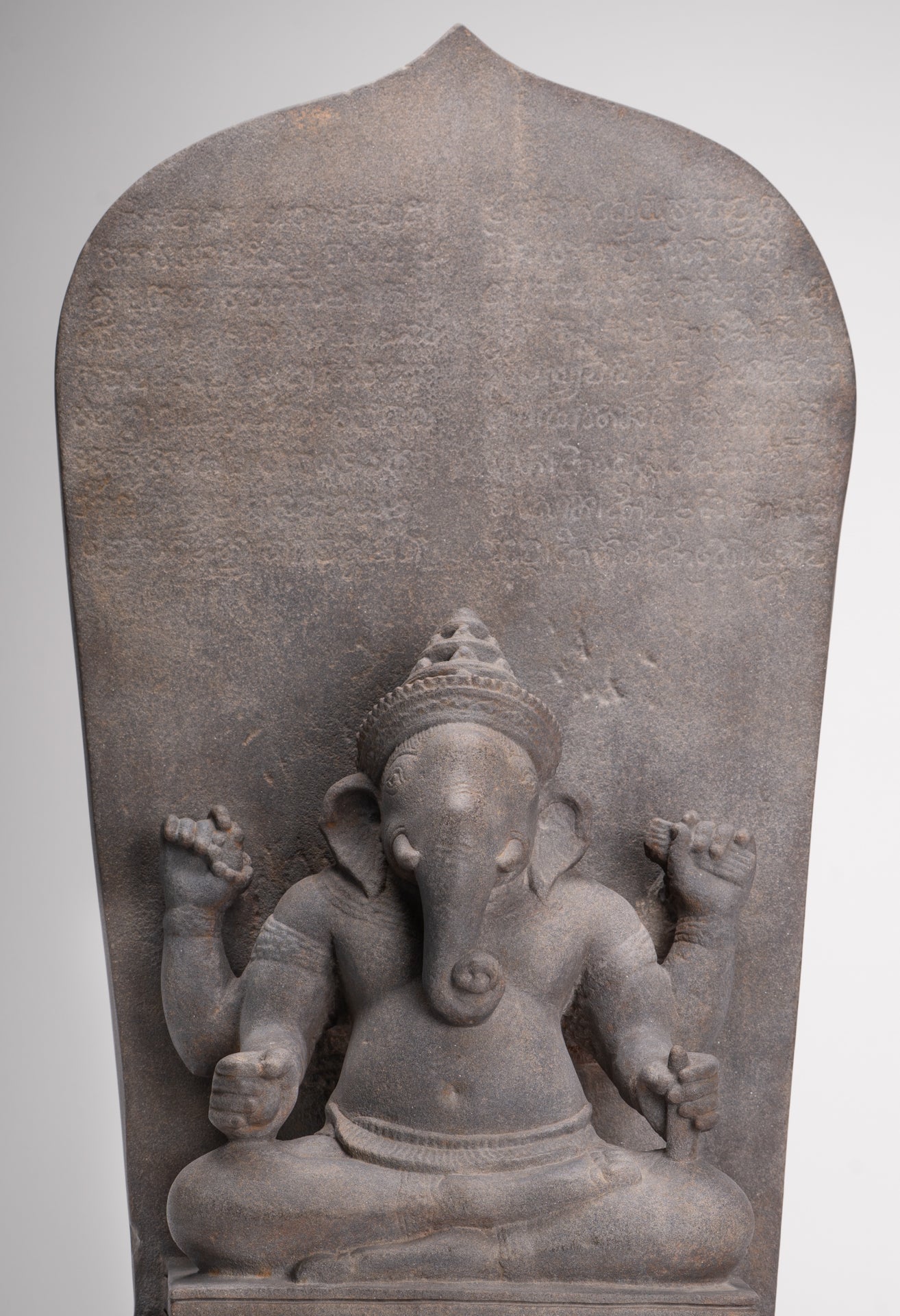 Ganesha Statue - Antique Khmer Style Angkor Wat Stone Stele Ganesh Statue - 63cm/25"