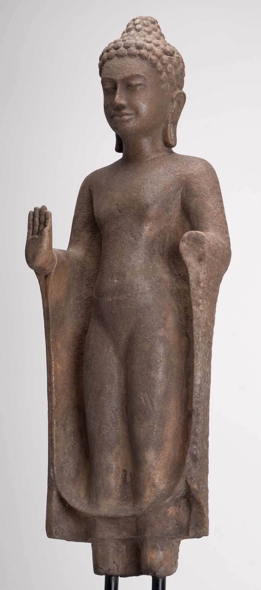 Buddha Statue - Antique Thai Style Stone Dvaravati Protection Buddha Statue - 76cm/30" Tall