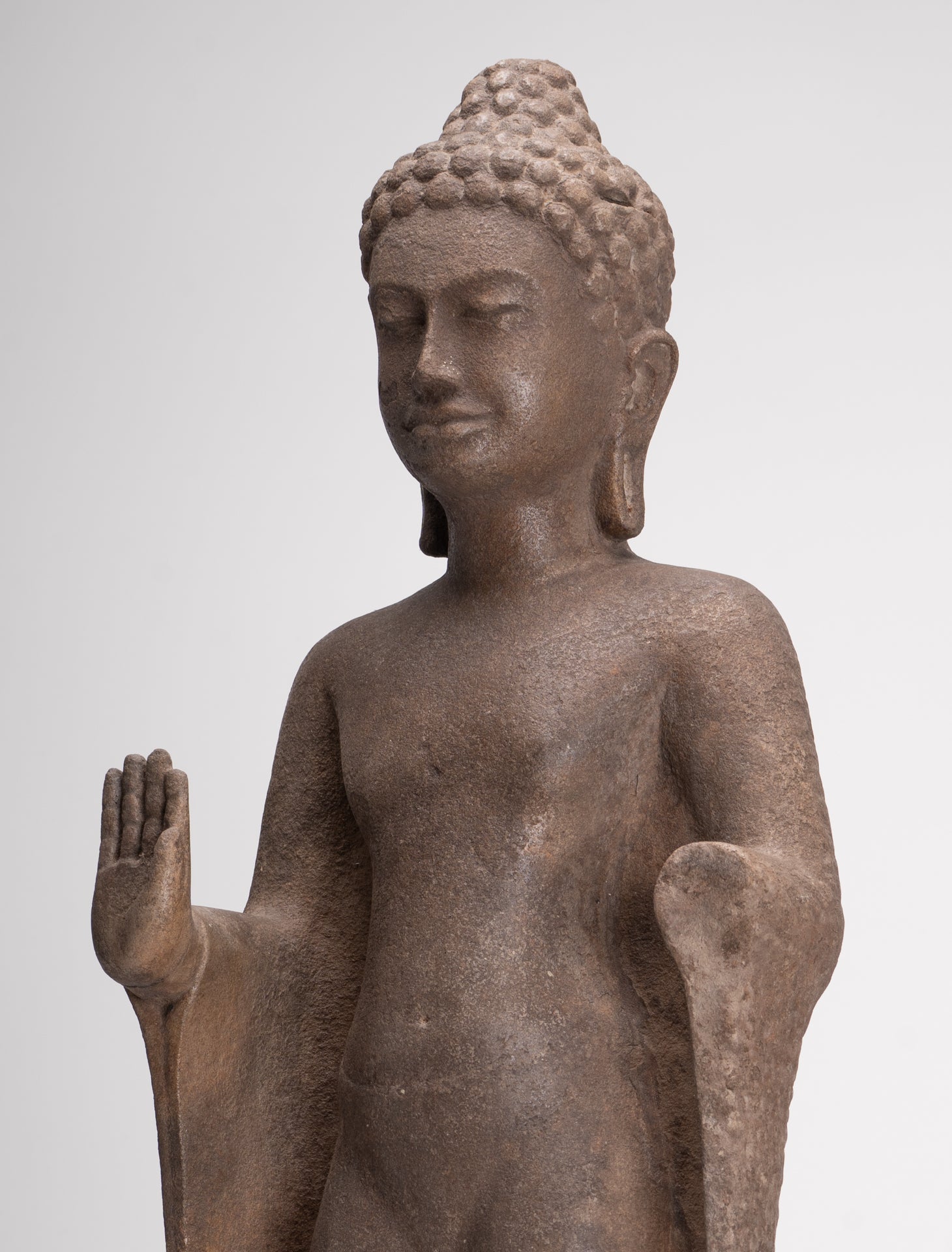 Buddha Statue - Antique Thai Style Stone Dvaravati Protection Buddha Statue - 76cm/30" Tall