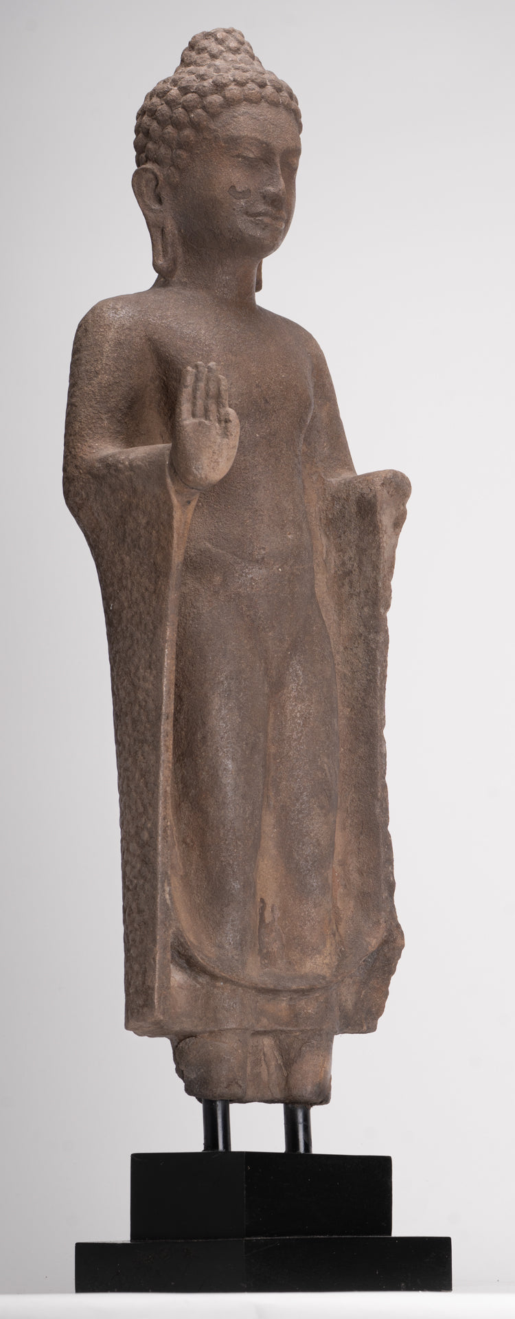 Buddha Statue - Antique Thai Style Stone Dvaravati Protection Buddha Statue - 76cm/30" Tall