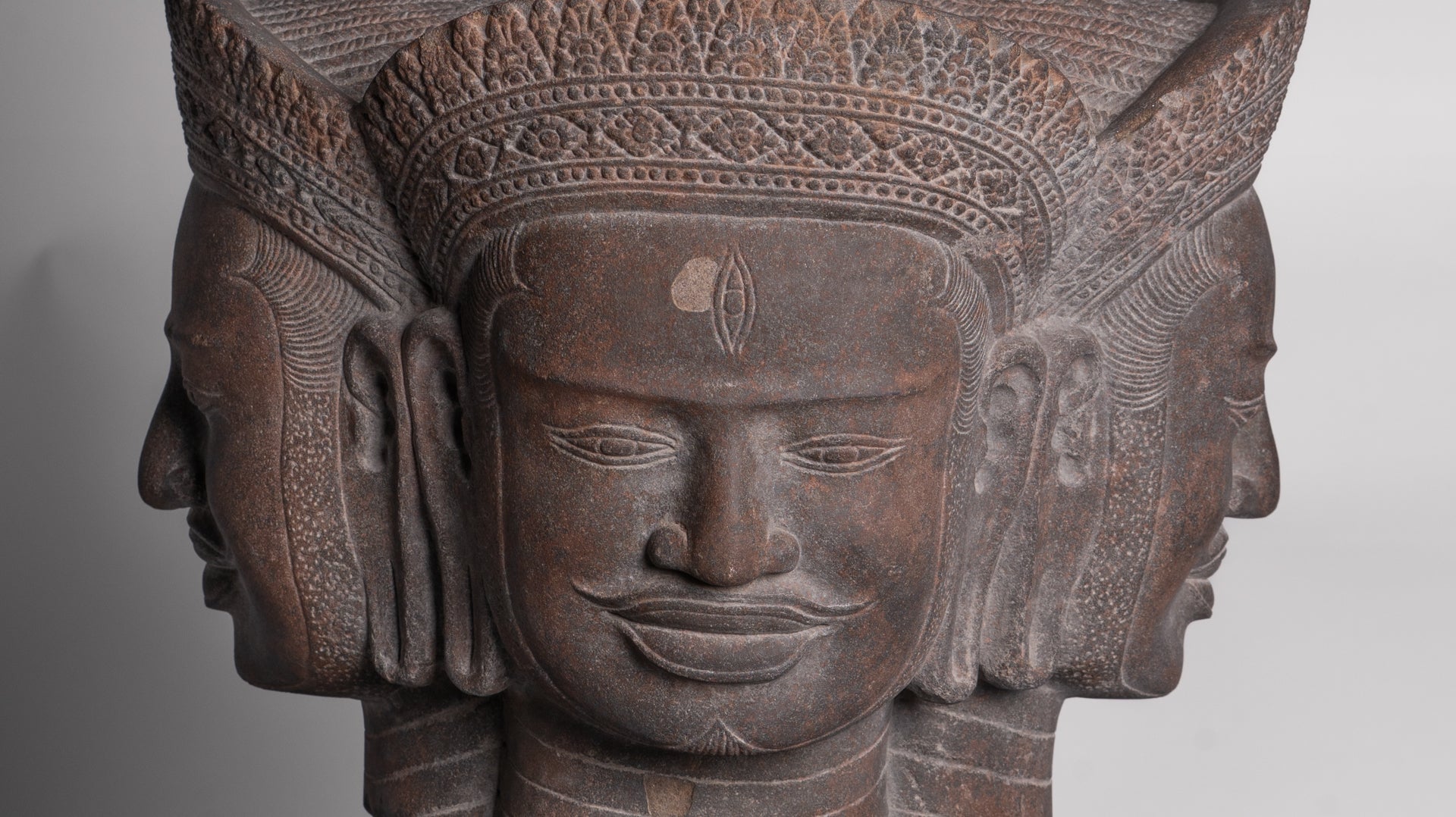 Shiva Statue - Antique Angkor Style Khmer Stone Pancha-Mukha Shiva Statue - The Destroyer - 72cm/29"