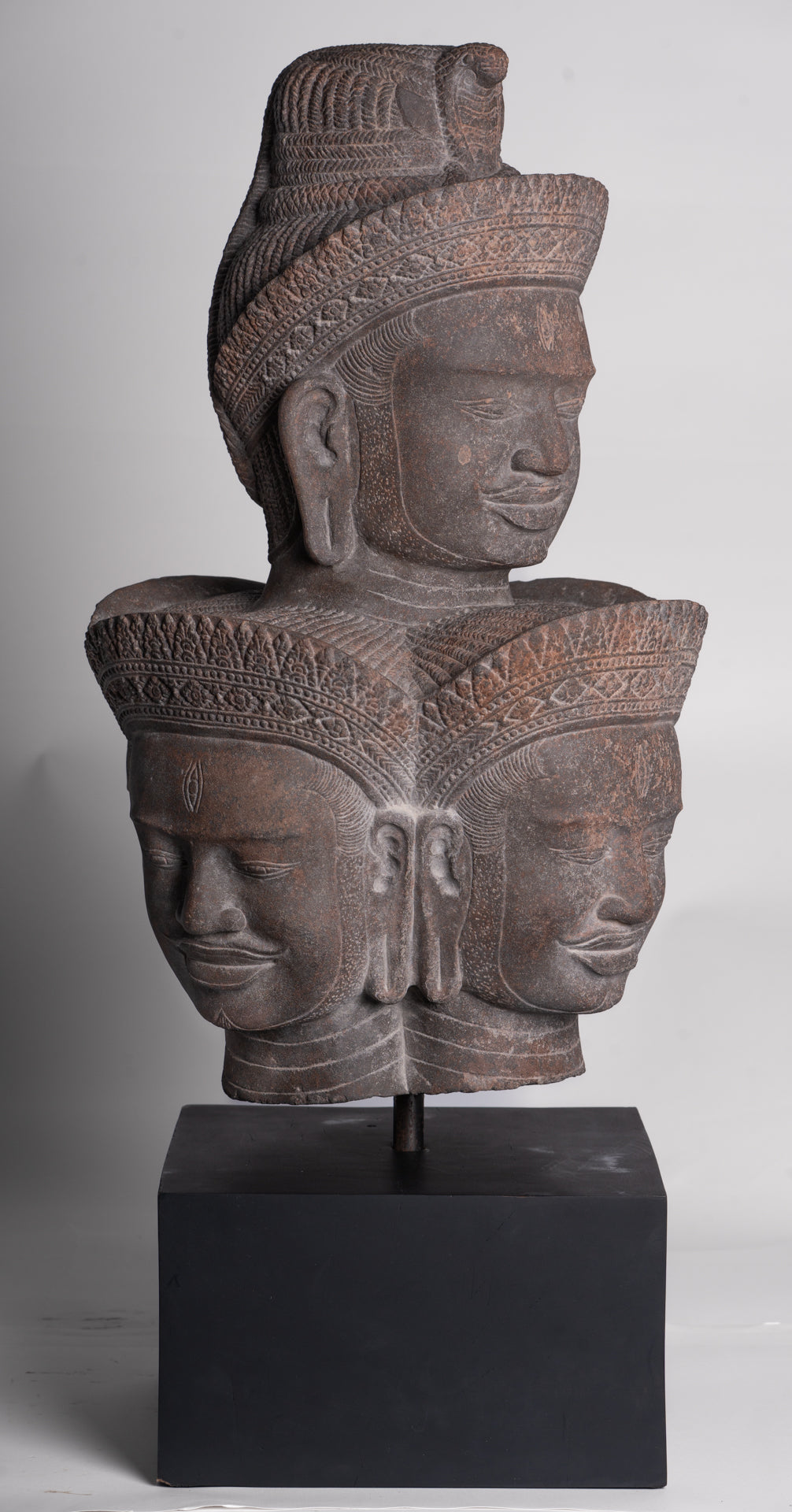 Shiva Statue - Antique Angkor Style Khmer Stone Pancha-Mukha Shiva Statue - The Destroyer - 72cm/29"