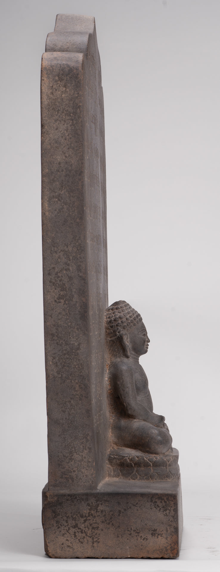 Buddha Statue - Antique Khmer Style Stone Stele Seated Meditation Buddha Statue - 61cm/24"
