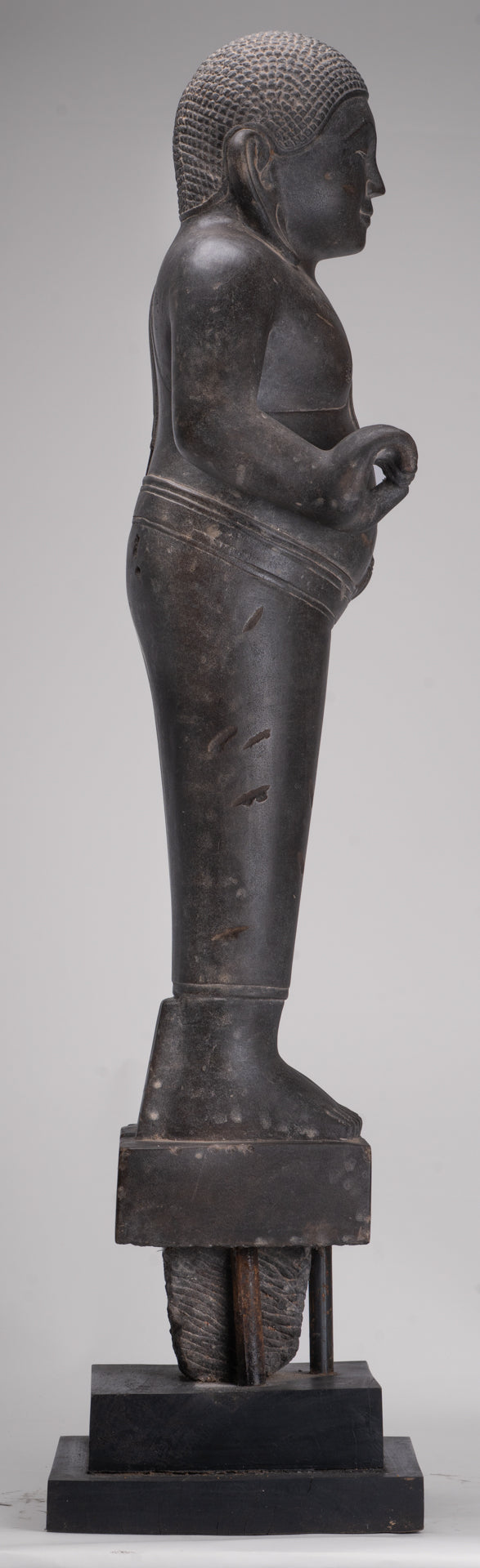 Smiling Monk Statue - Antique Thai Style Stone Phra Sangkachai Monk Statue - 99cm/40"