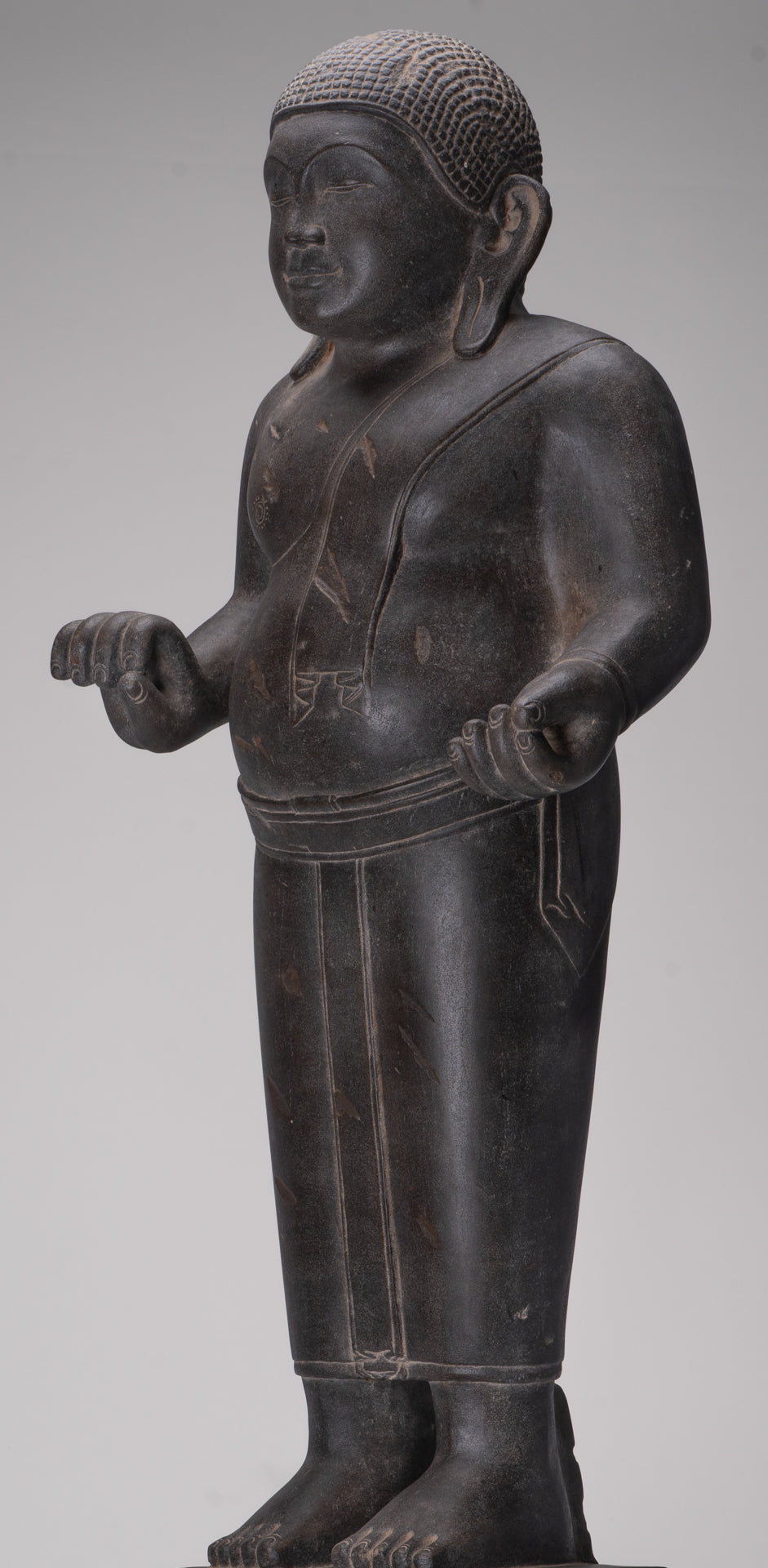 Smiling Monk Statue - Antique Thai Style Stone Phra Sangkachai Monk Statue - 99cm/40"