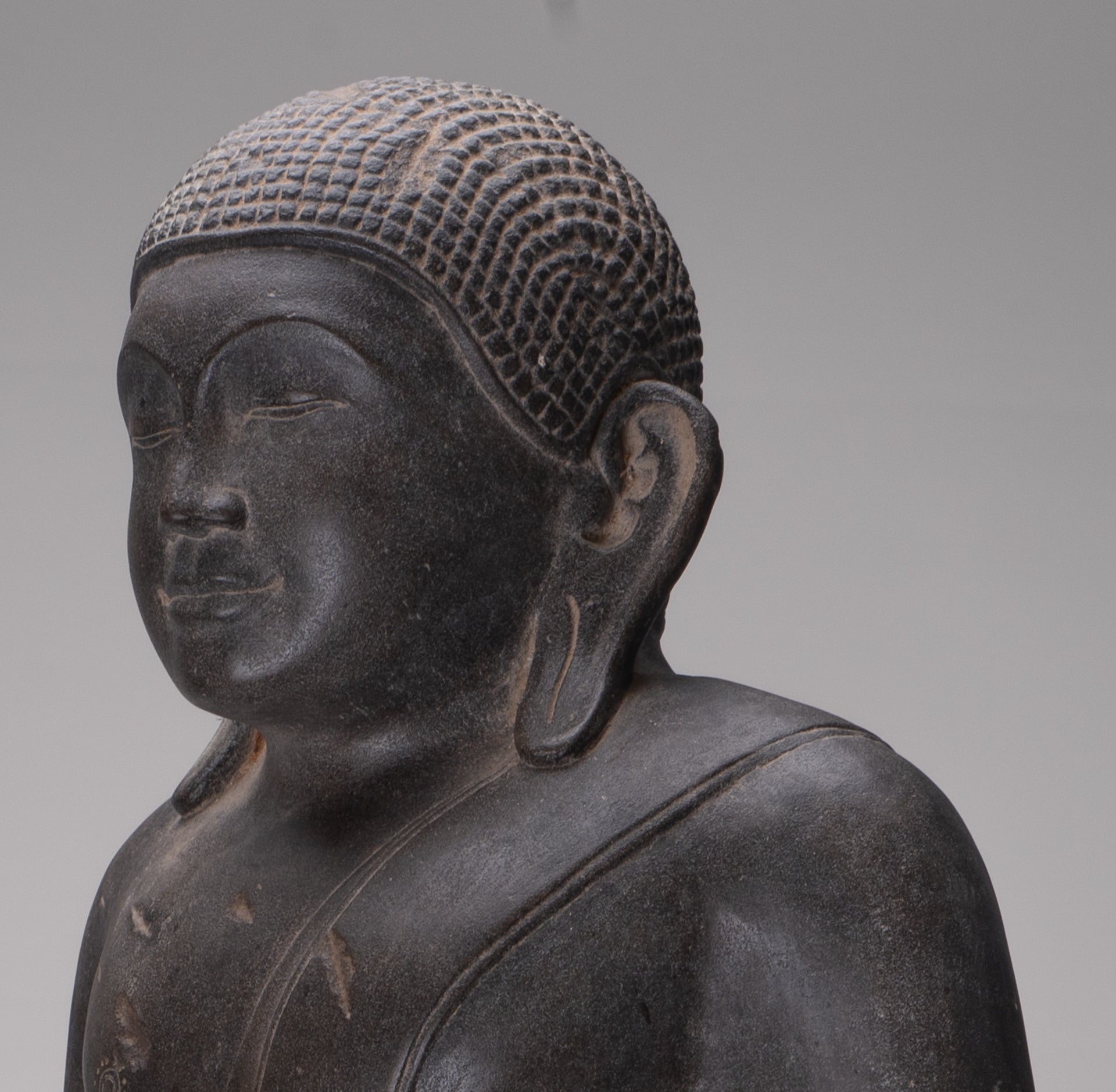 Smiling Monk Statue - Antique Thai Style Stone Phra Sangkachai Monk Statue - 99cm/40"