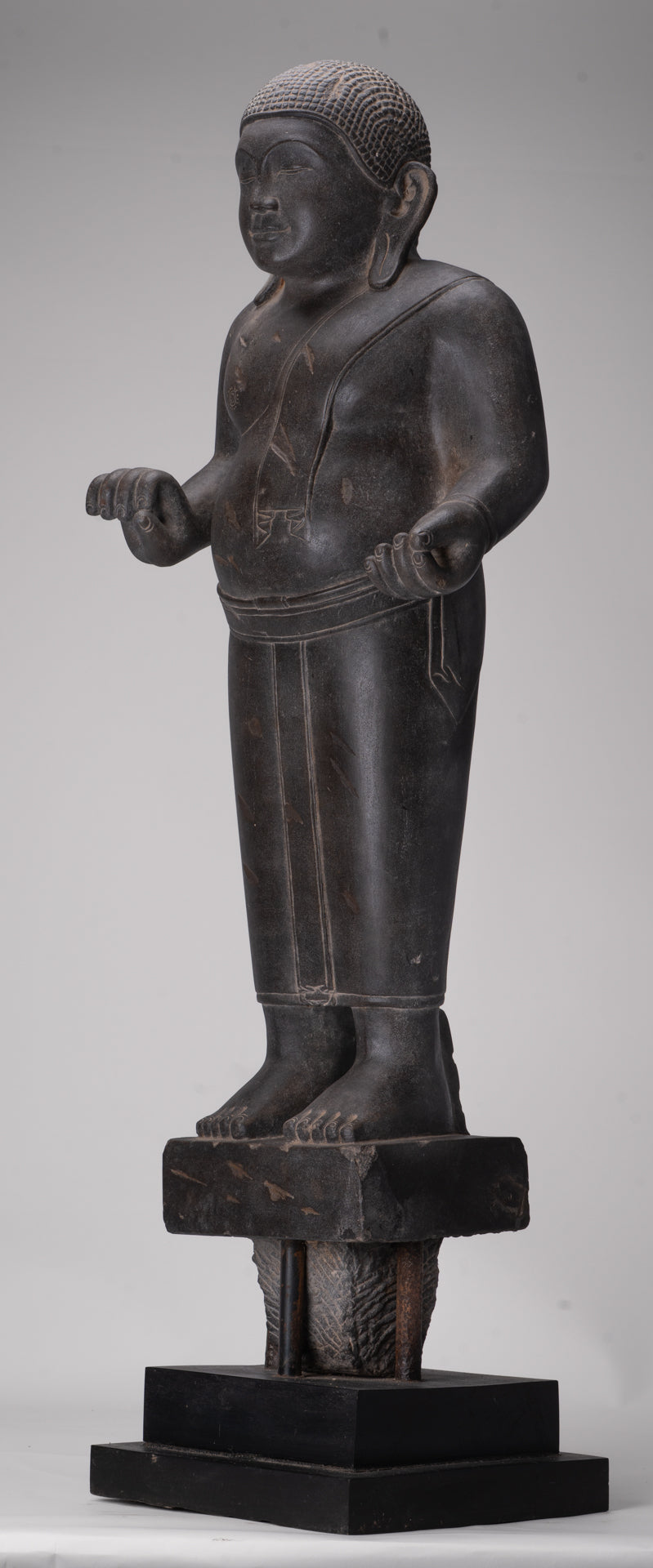 Smiling Monk Statue - Antique Thai Style Stone Phra Sangkachai Monk Statue - 99cm/40"