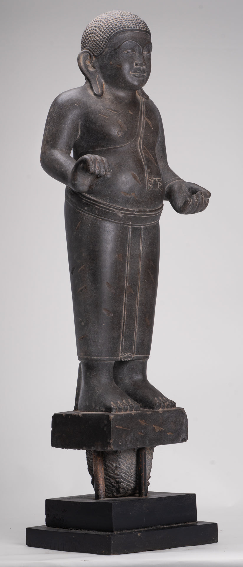 Smiling Monk Statue - Antique Thai Style Stone Phra Sangkachai Monk Statue - 99cm/40"