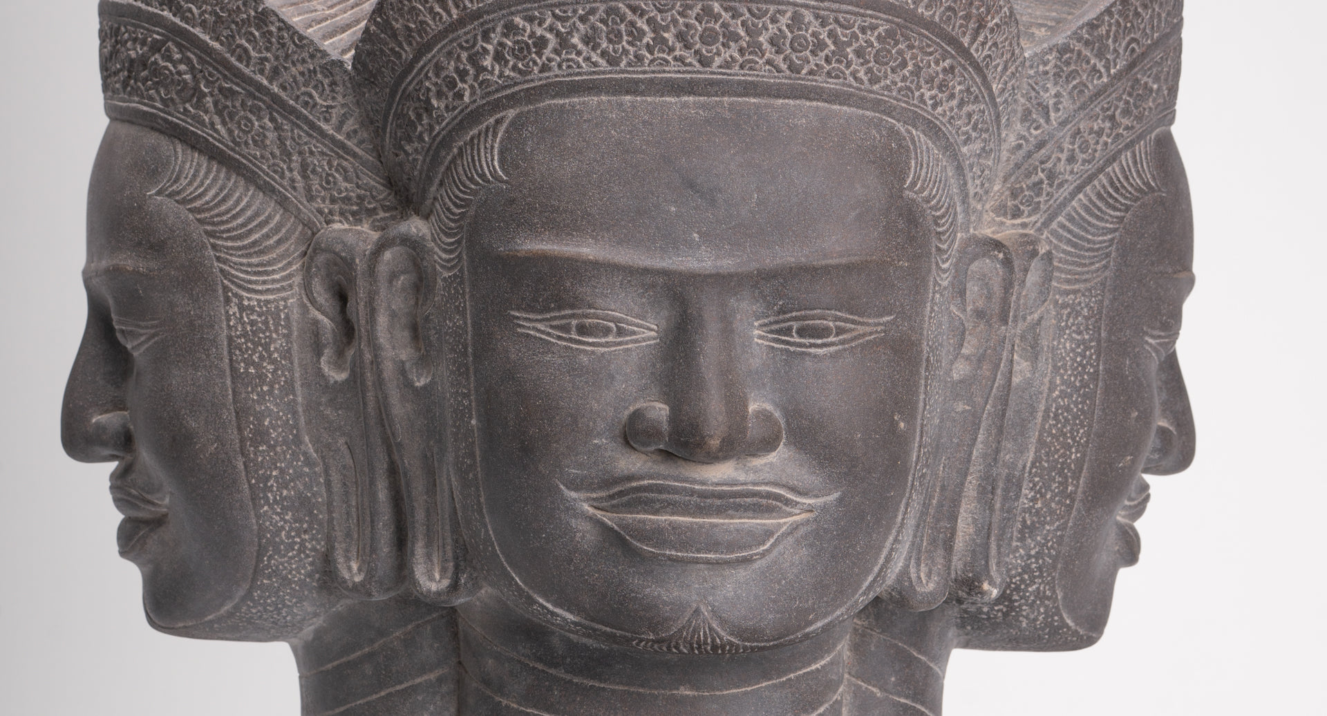 Brahma Statue - Antique Khmer Style Koh Ker Mounted Stone Brahma Head - Hindu God Creation - 60cm/24"