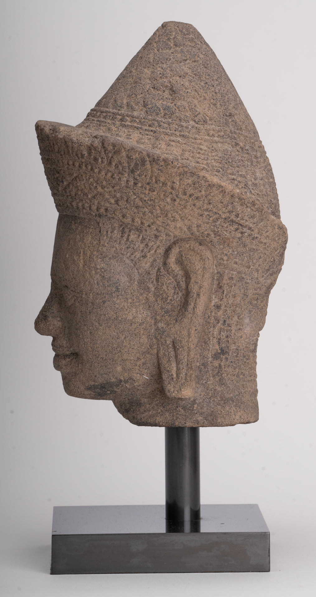 Antique Angkor Wat Style Stone Khmer Vishnu Head - 29cm / 12"