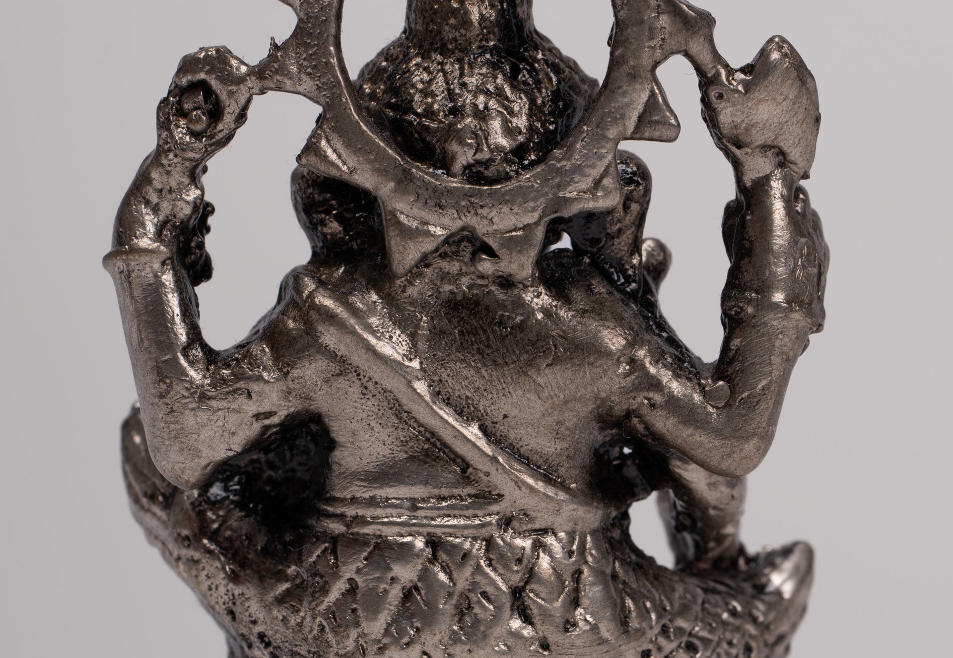 Ganesha Statue - Antique Thai Style Bronze Seated Silver Ganesha Statue - 10cm/4"