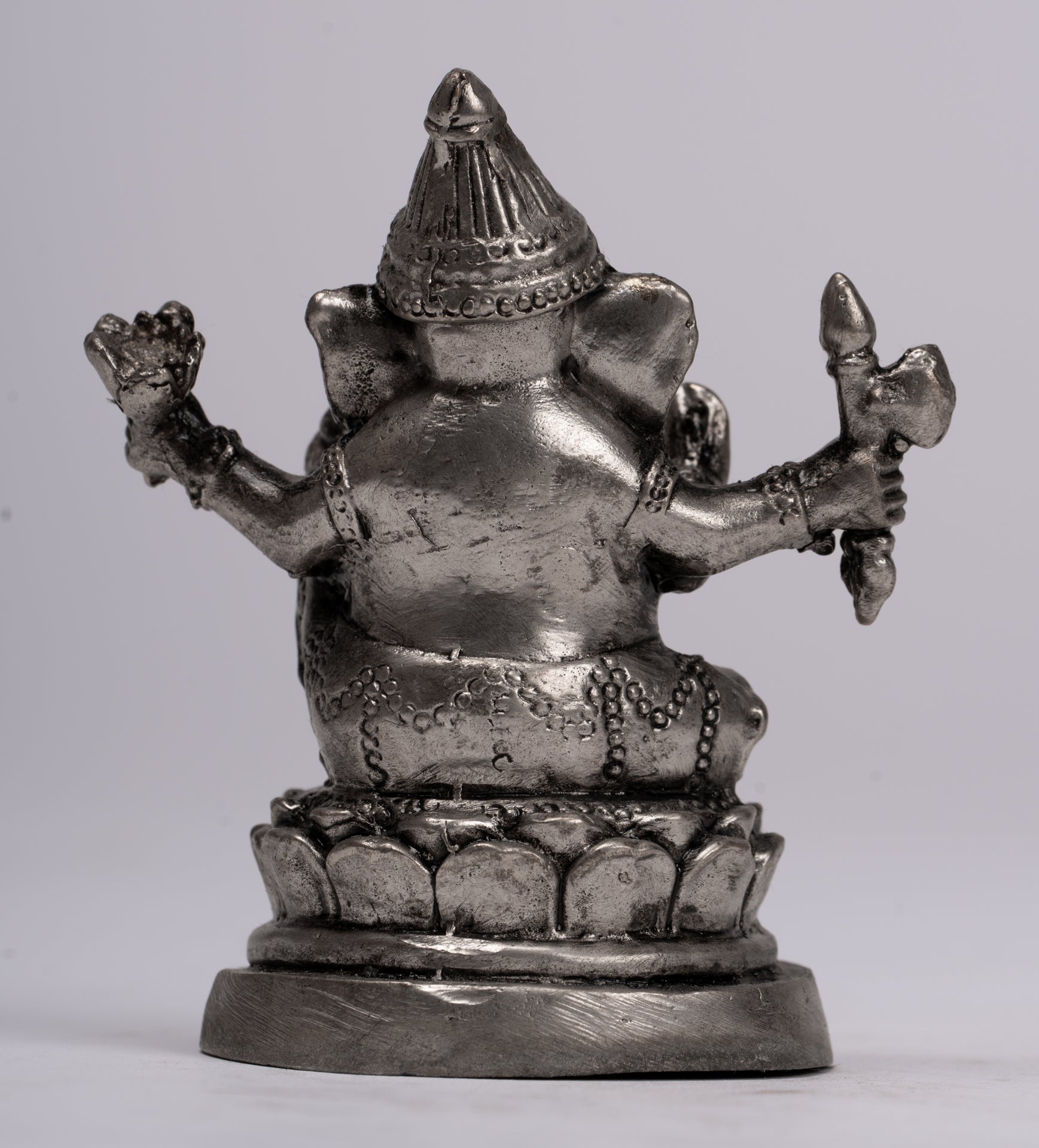 Ganesha Statue - Antique Thai Style Bronze Seated Silver Ganesha Statue - 8cm/3"