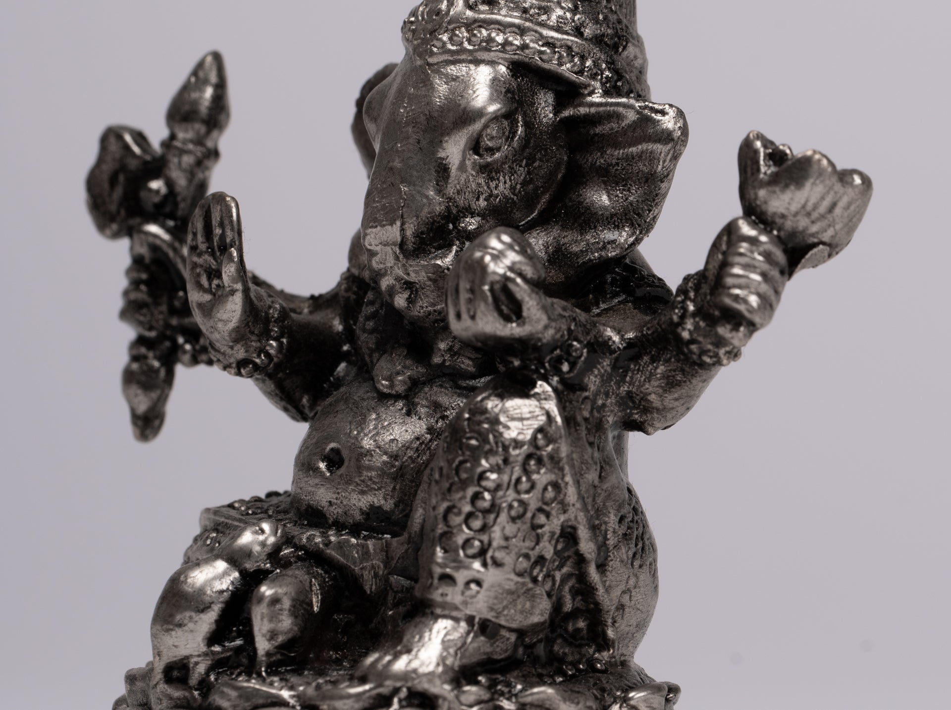 Ganesha Statue - Antique Thai Style Bronze Seated Silver Ganesha Statue - 8cm/3"