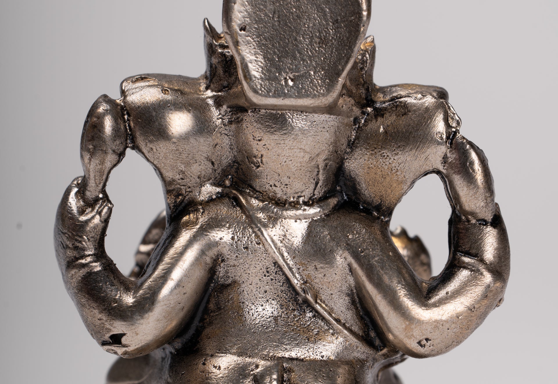 Ganesha Statue - Antique Thai Style Bronze Seated Silver Ganesha Statue - 8.5cm/3"
