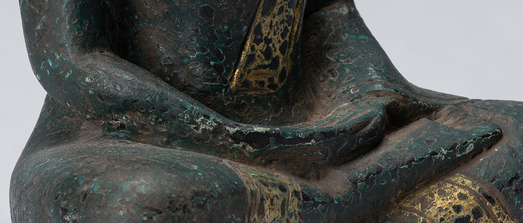 Escultura de Buda - Estatua de Buda de madera de estilo jemer antiguo Dhyana Meditation Mudra - 21 cm/8 "