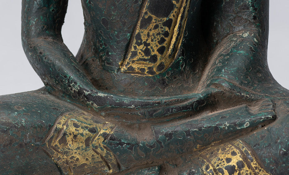 Escultura de Buda - Estatua de Buda de madera de estilo jemer antiguo Dhyana Meditation Mudra - 21 cm/8 "