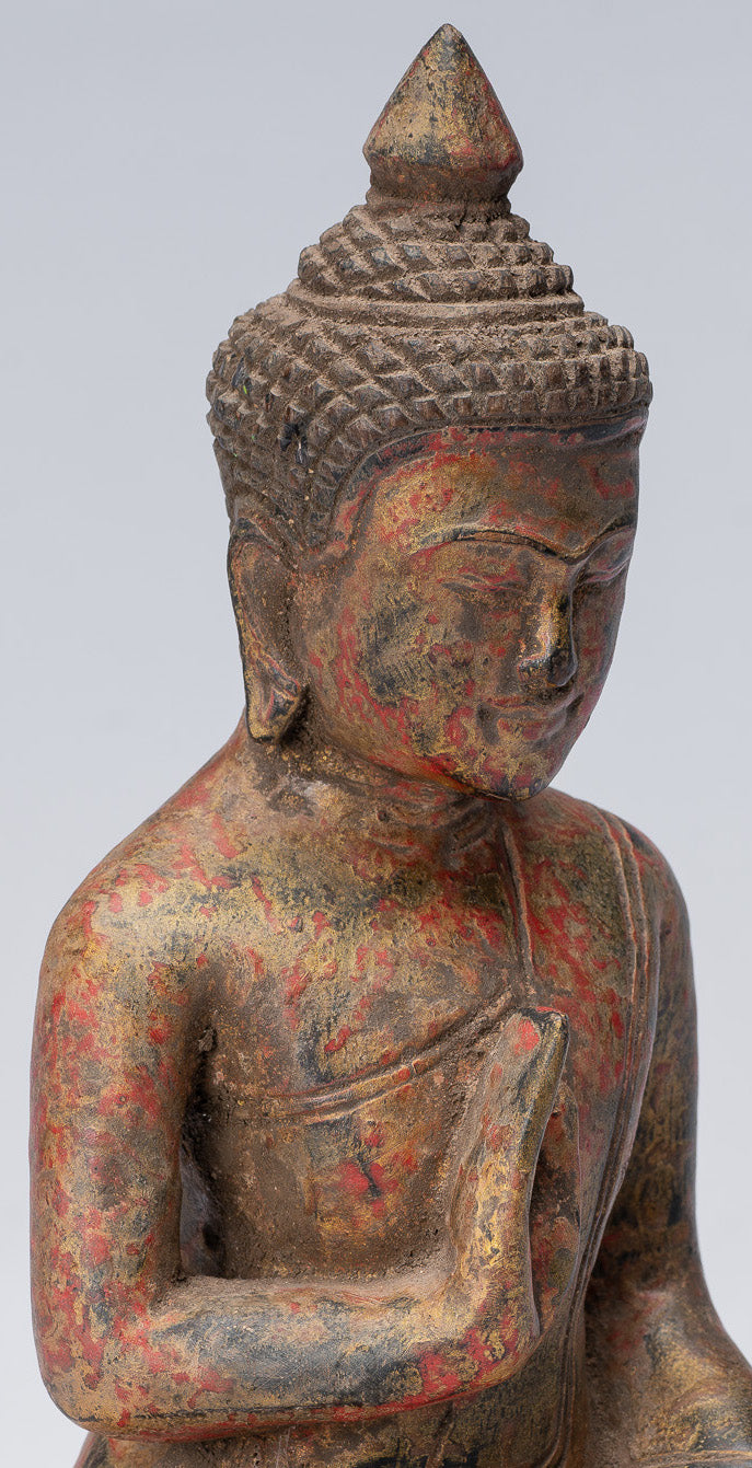 Escultura de Buda - Buda - Estatua de buda de madera de estilo jemer antiguo de estilo jemer enseñando mudra - 21 cm/8 "