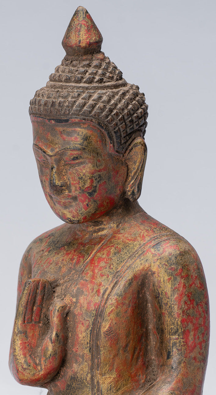 Escultura de Buda - Buda - Estatua de buda de madera de estilo jemer antiguo de estilo jemer enseñando mudra - 21 cm/8 "