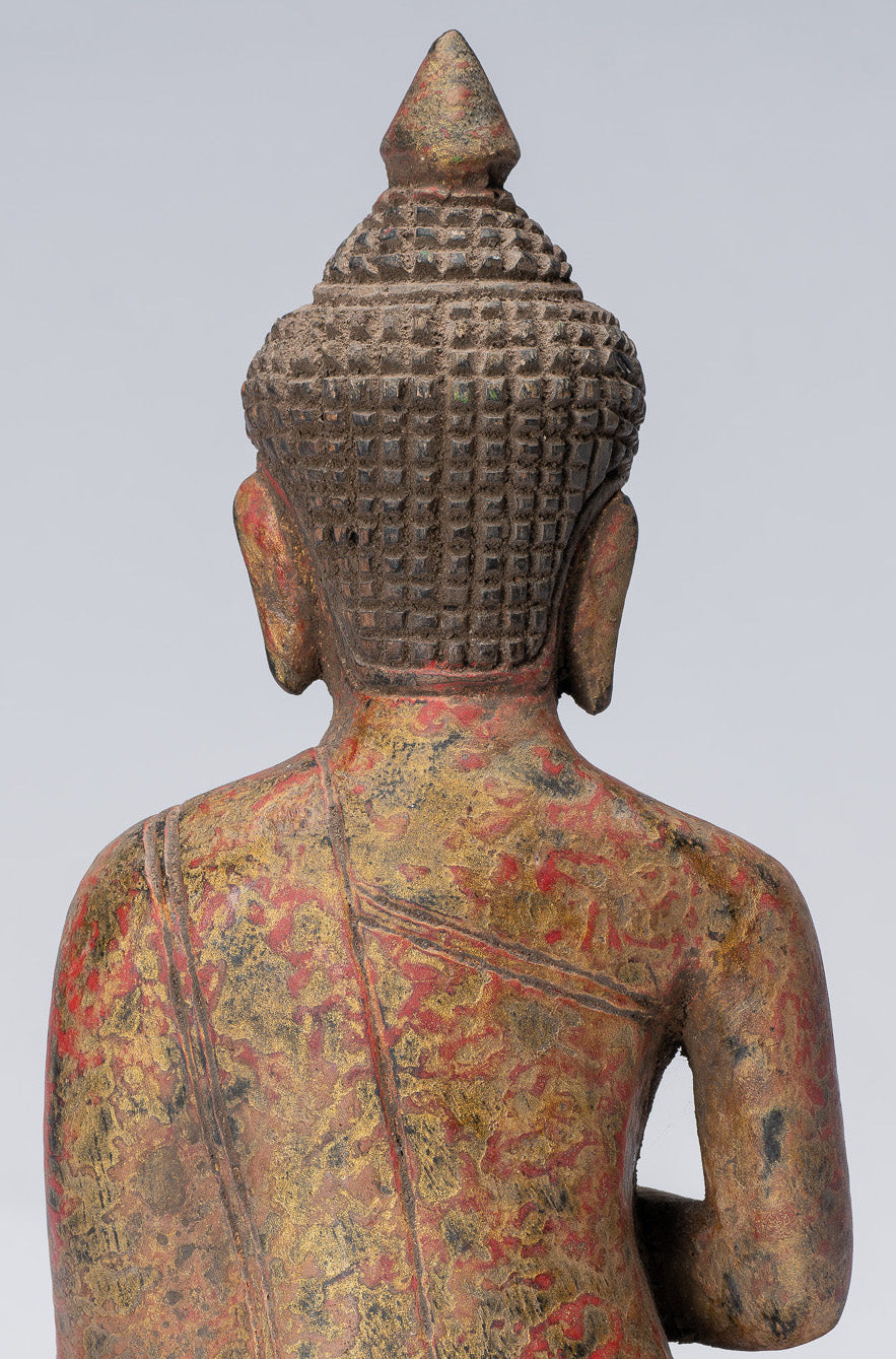 Escultura de Buda - Buda - Estatua de buda de madera de estilo jemer antiguo de estilo jemer enseñando mudra - 21 cm/8 "