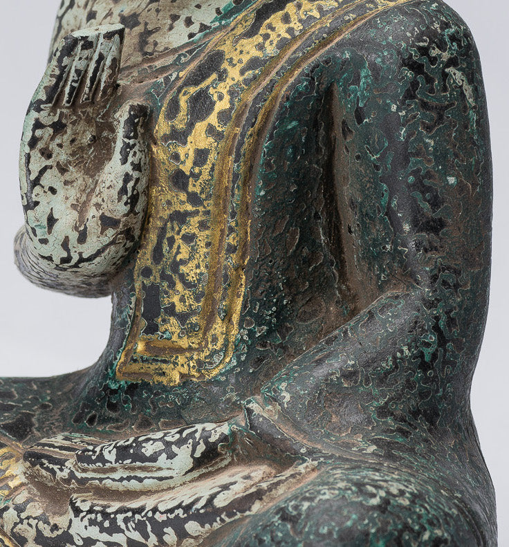 Escultura de Buda - Buda - Estatua de buda de madera de estilo jemer antiguo de estilo jemer enseñando mudra - 21 cm/8 "