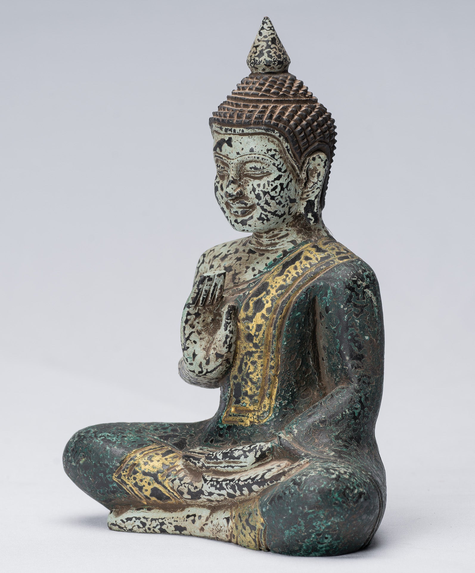 Escultura de Buda - Buda - Estatua de buda de madera de estilo jemer antiguo de estilo jemer enseñando mudra - 21 cm/8 "