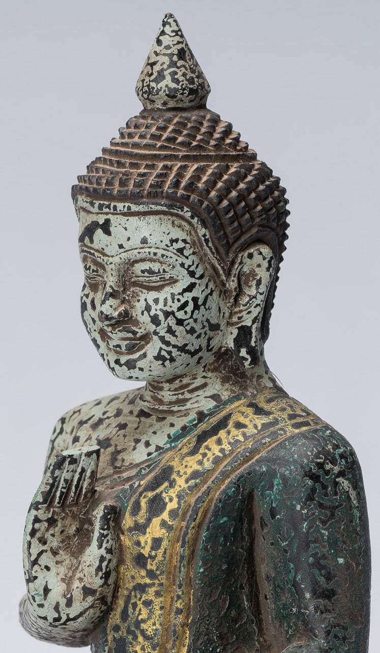 Escultura de Buda - Buda - Estatua de buda de madera de estilo jemer antiguo de estilo jemer enseñando mudra - 21 cm/8 "