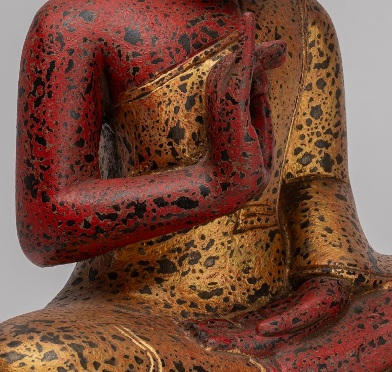 Buddha Statue - Antique Khmer Style Cambodia Seated Wood Buddha Statue Teaching Mudra - 46cm/18"