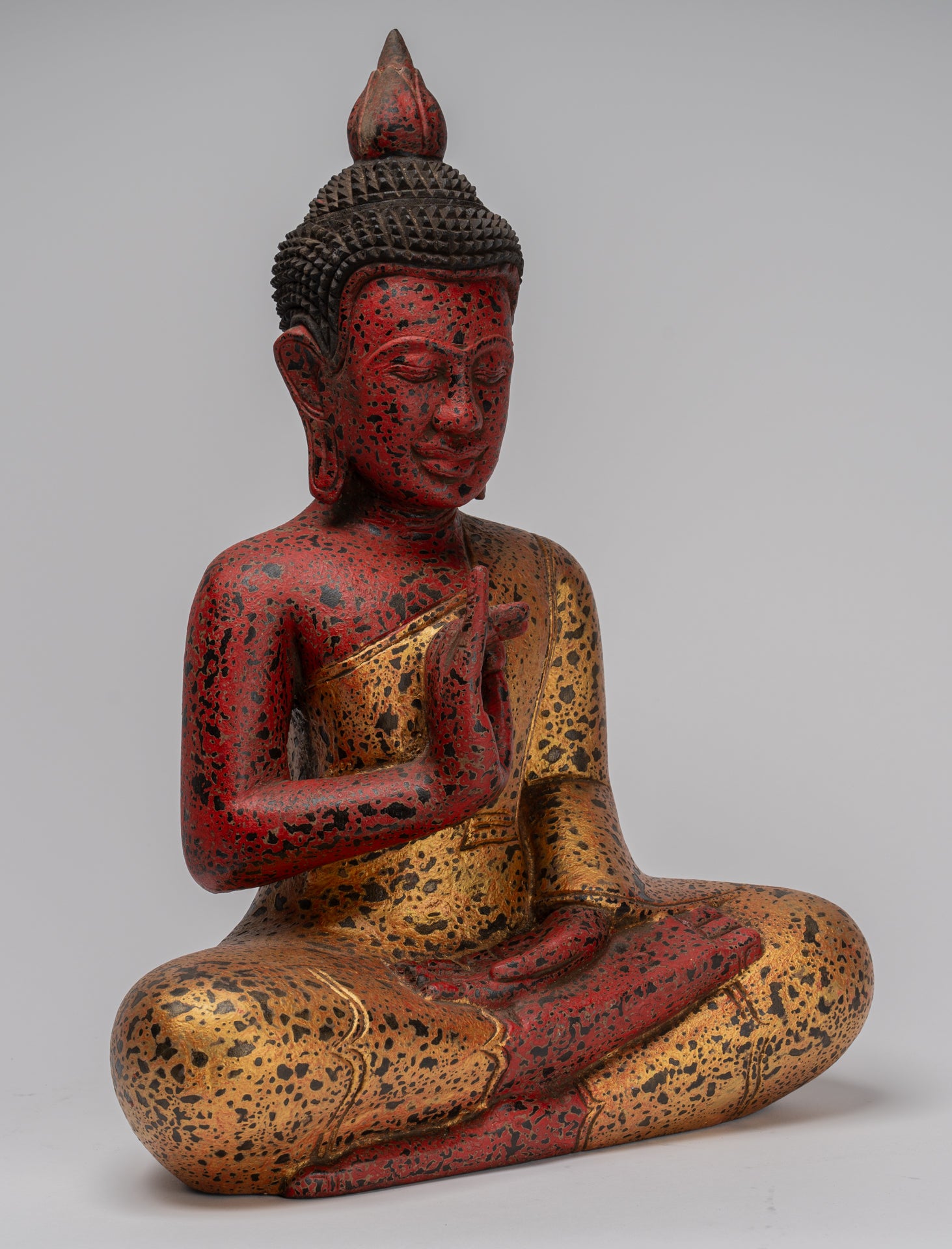 Buddha Statue - Antique Khmer Style Cambodia Seated Wood Buddha Statue Teaching Mudra - 46cm/18"