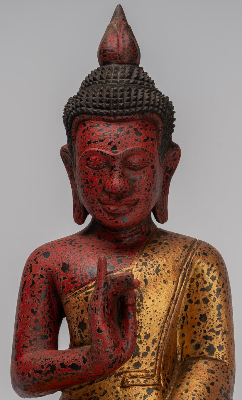 Buddha Statue - Antique Khmer Style Cambodia Seated Wood Buddha Statue Teaching Mudra - 46cm/18"