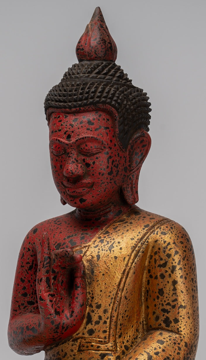 Buddha Statue - Antique Khmer Style Cambodia Seated Wood Buddha Statue Teaching Mudra - 46cm/18"