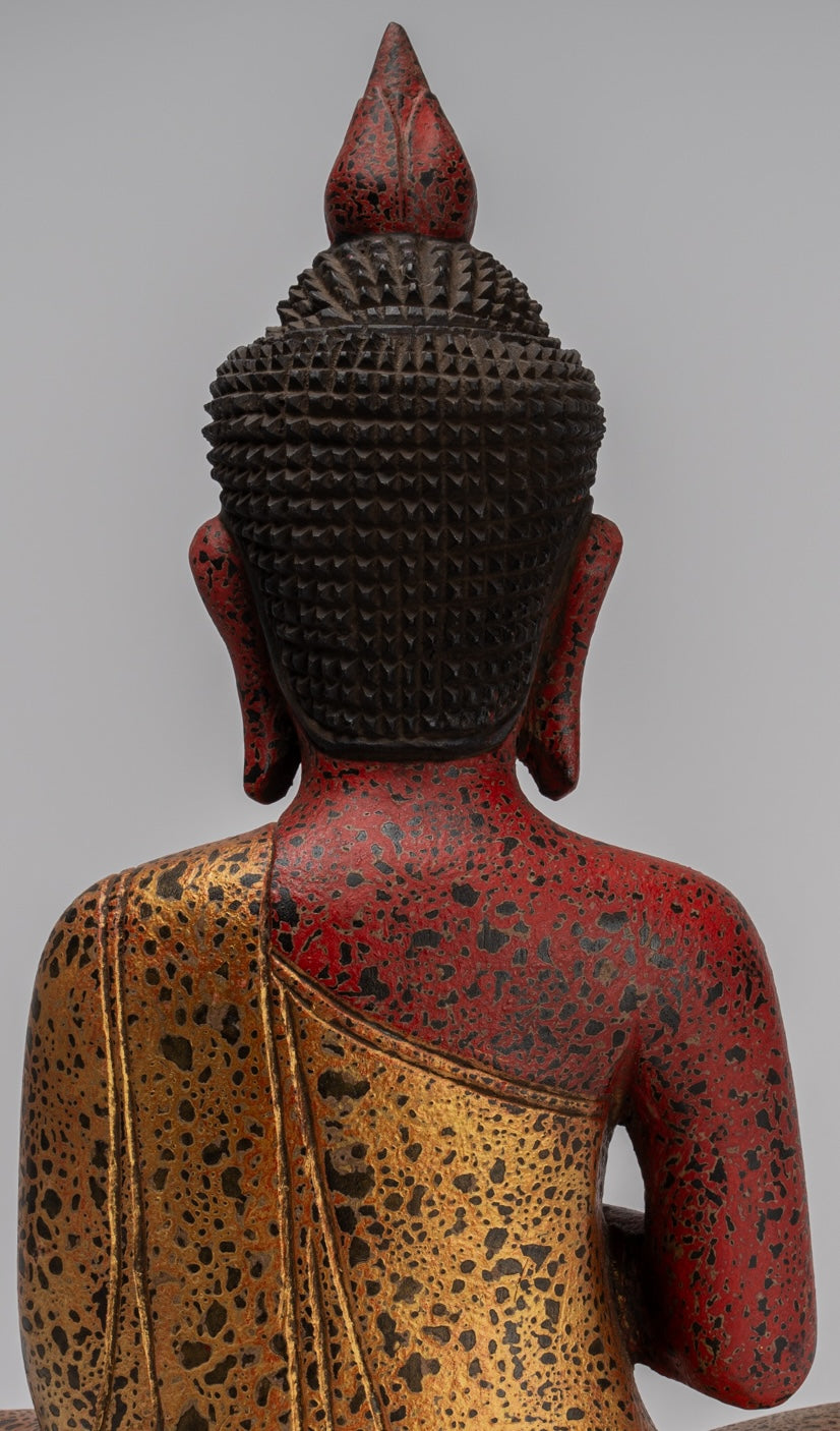 Buddha Statue - Antique Khmer Style Cambodia Seated Wood Buddha Statue Teaching Mudra - 46cm/18"