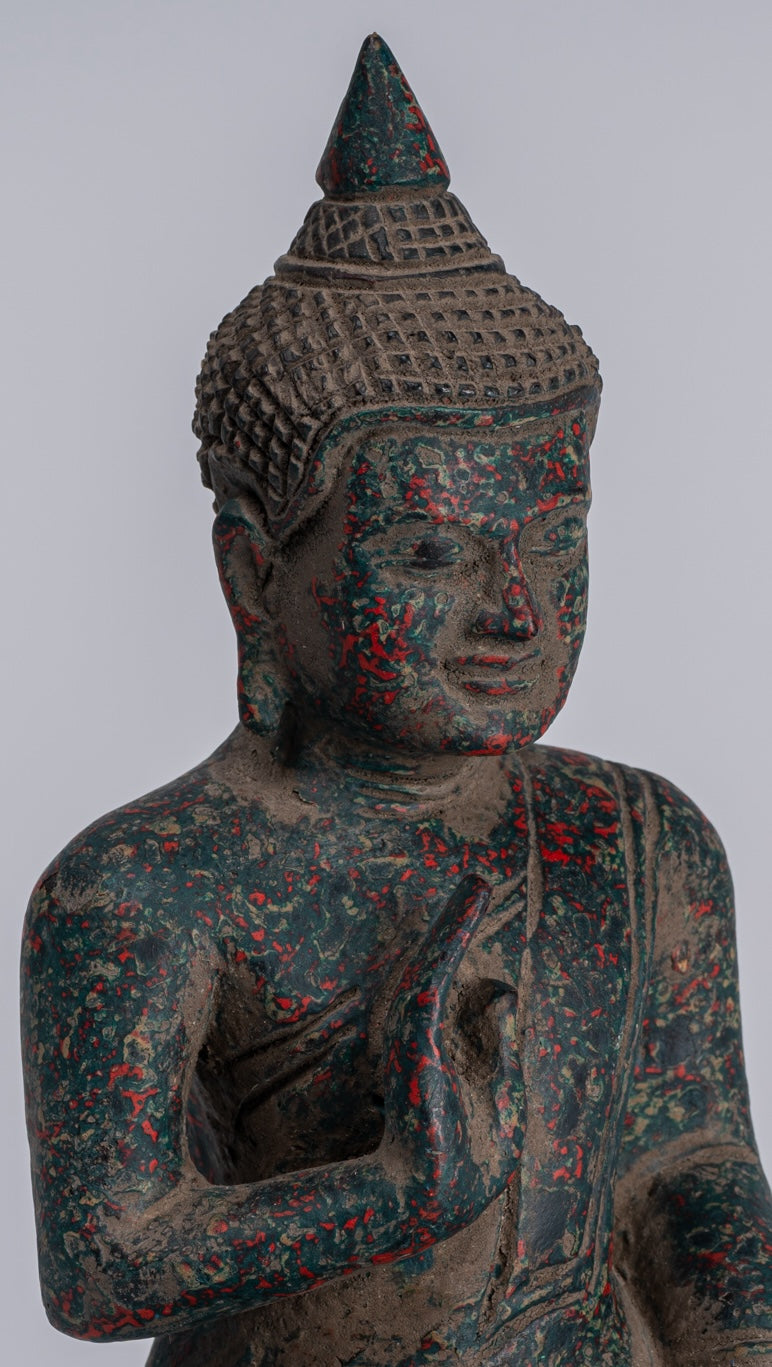 Estatua de Buda - Estatua de Buda de Madera de Madera Antigua de Camboya Camboya enseñando Mudra - 20 cm/8 "