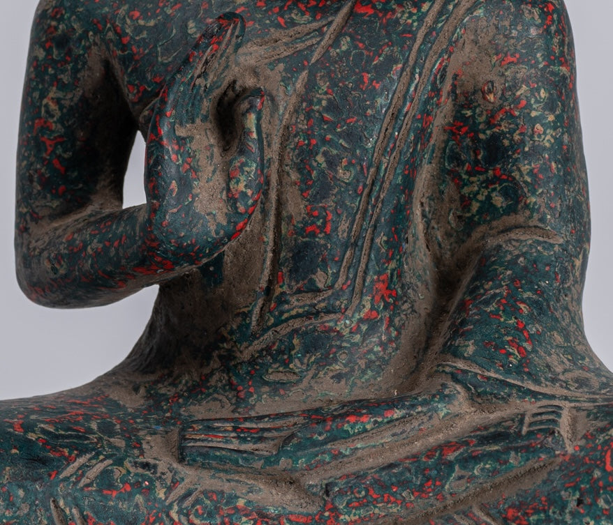 Estatua de Buda - Estatua de Buda de Madera de Madera Antigua de Camboya Camboya enseñando Mudra - 20 cm/8 "