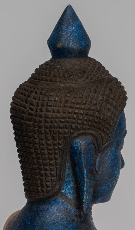 Buddha Sculpture - Antique Khmer Style Wood Seated Buddha Statue Dhyana Meditation Mudra - 46cm/18"