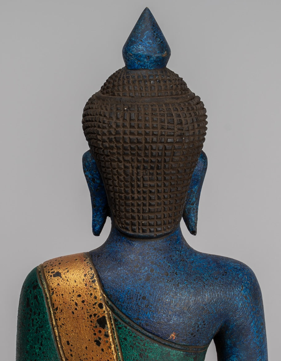 Buddha Sculpture - Antique Khmer Style Wood Seated Buddha Statue Dhyana Meditation Mudra - 46cm/18"