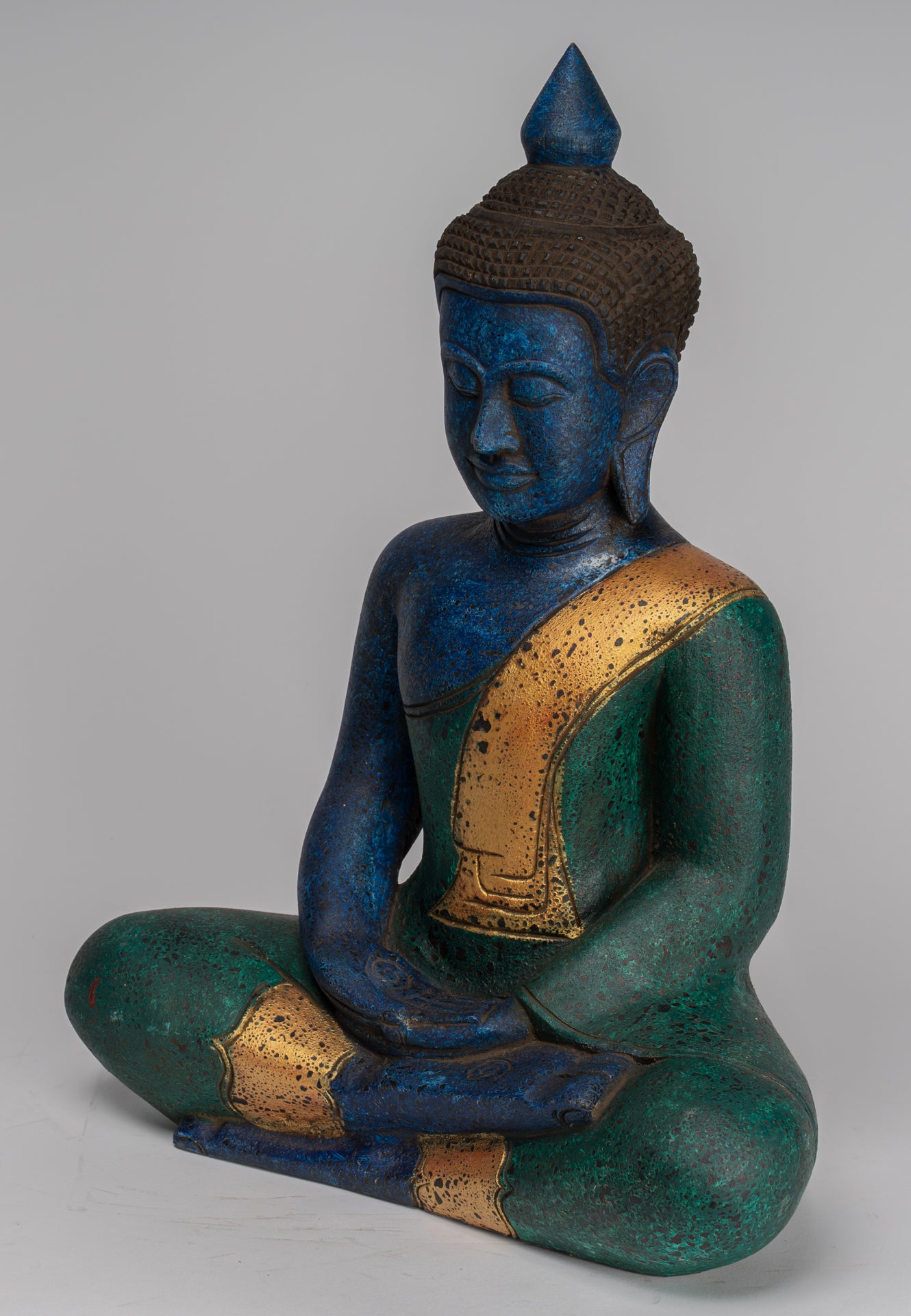 Buddha Sculpture - Antique Khmer Style Wood Seated Buddha Statue Dhyana Meditation Mudra - 46cm/18"