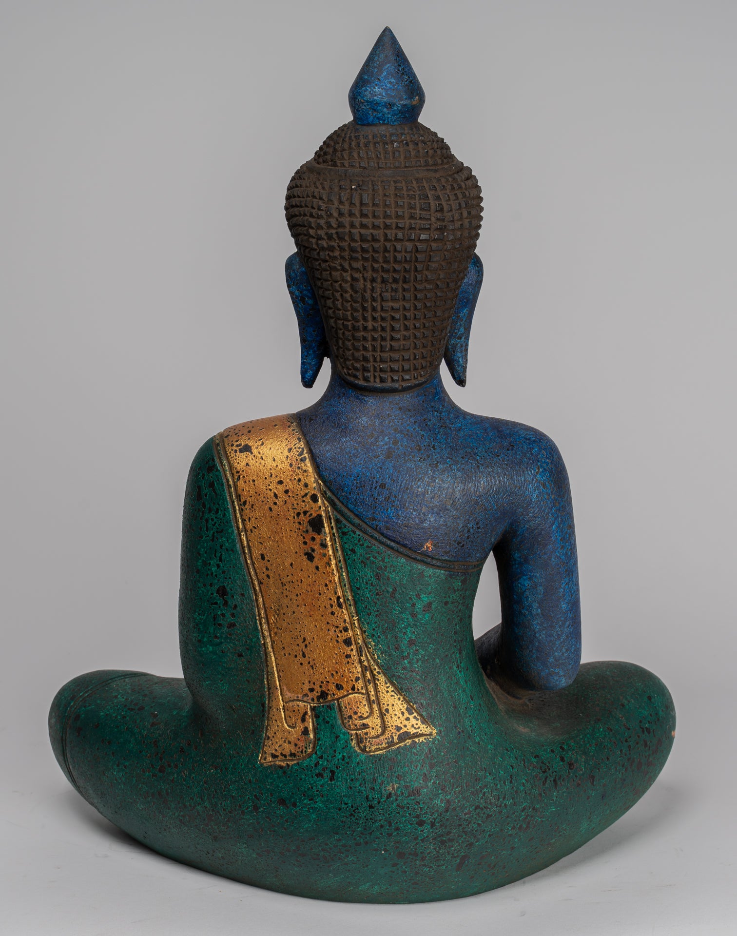 Buddha Sculpture - Antique Khmer Style Wood Seated Buddha Statue Dhyana Meditation Mudra - 46cm/18"