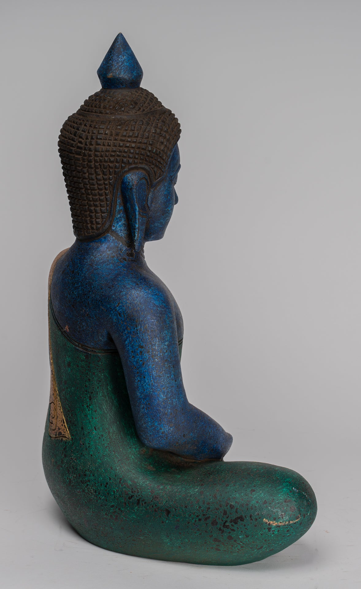 Buddha Sculpture - Antique Khmer Style Wood Seated Buddha Statue Dhyana Meditation Mudra - 46cm/18"