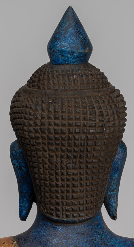 Buddha Sculpture - Antique Khmer Style Wood Seated Buddha Statue Dhyana Meditation Mudra - 46cm/18"