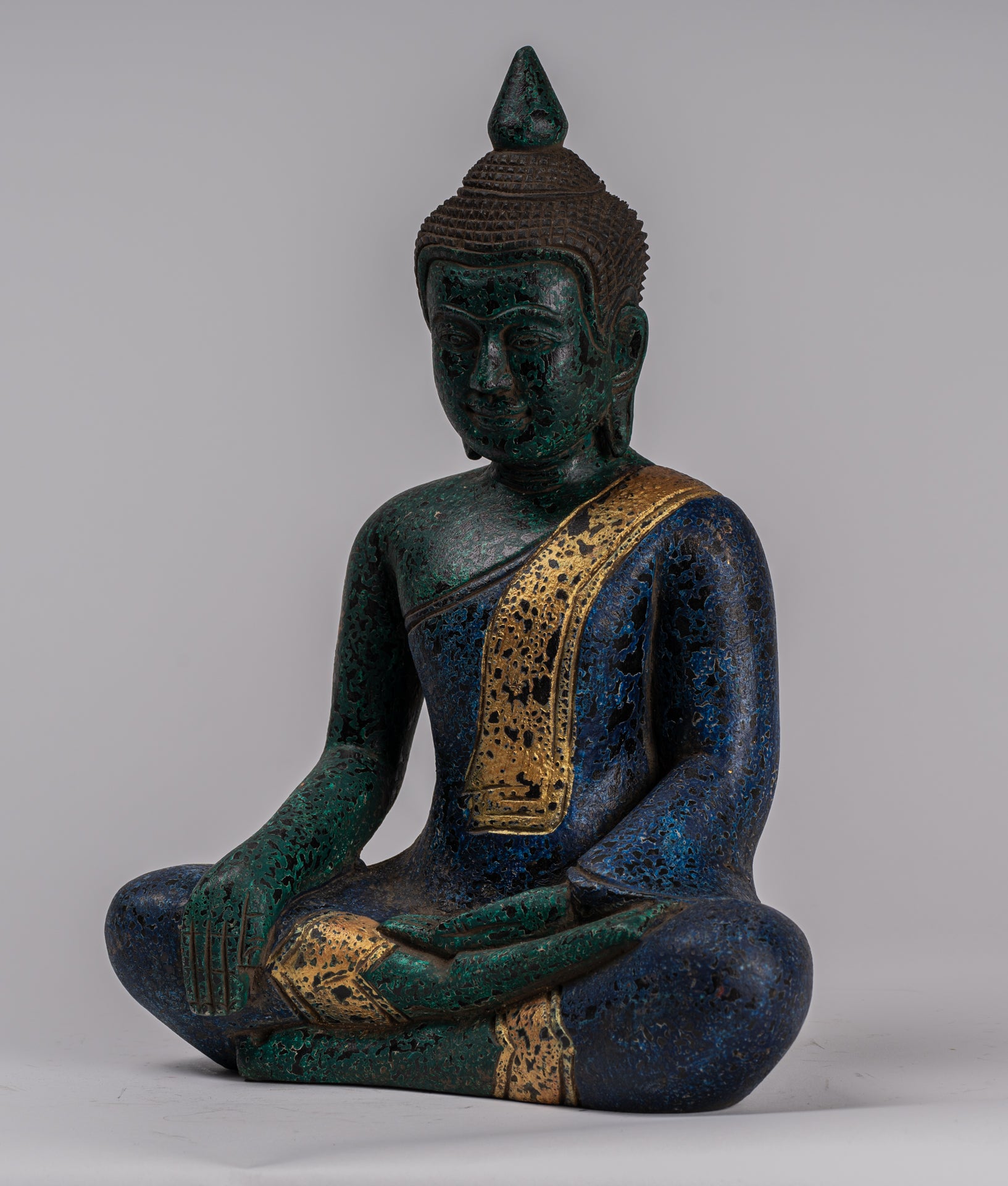 Estatua de Buda - Estatua de Buda de Buda de Madera Estilo Antiguo de Estilo Jemer - 32 cm/13 "