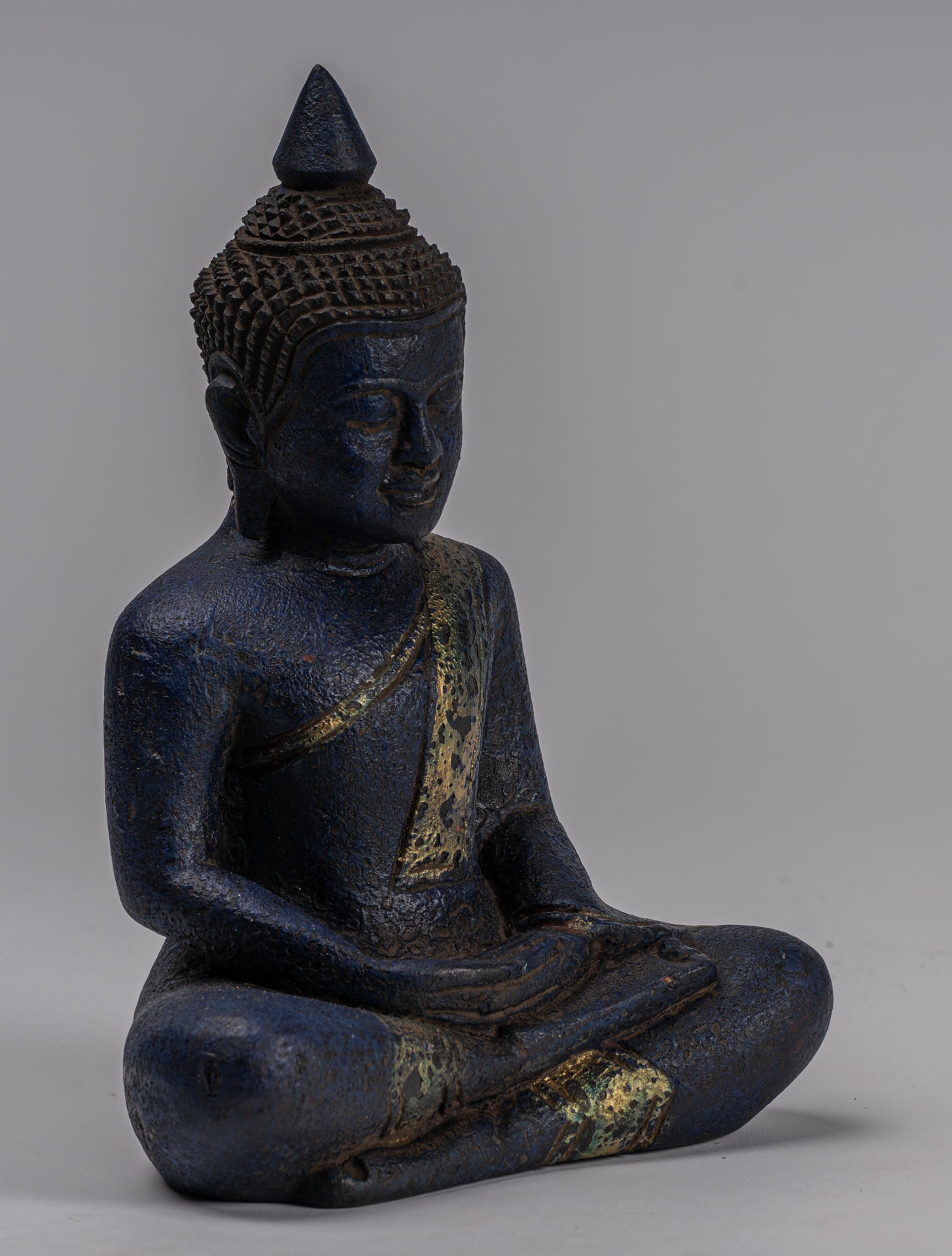 Escultura de Buda - Estatua de Buda de madera de estilo jemer antiguo Dhyana Meditation Mudra - 21 cm/8 "