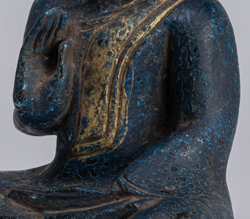 Buddha Statue - Antique Khmer Style Cambodia Seated Wood Buddha Statue Teaching Mudra - 20cm/8"