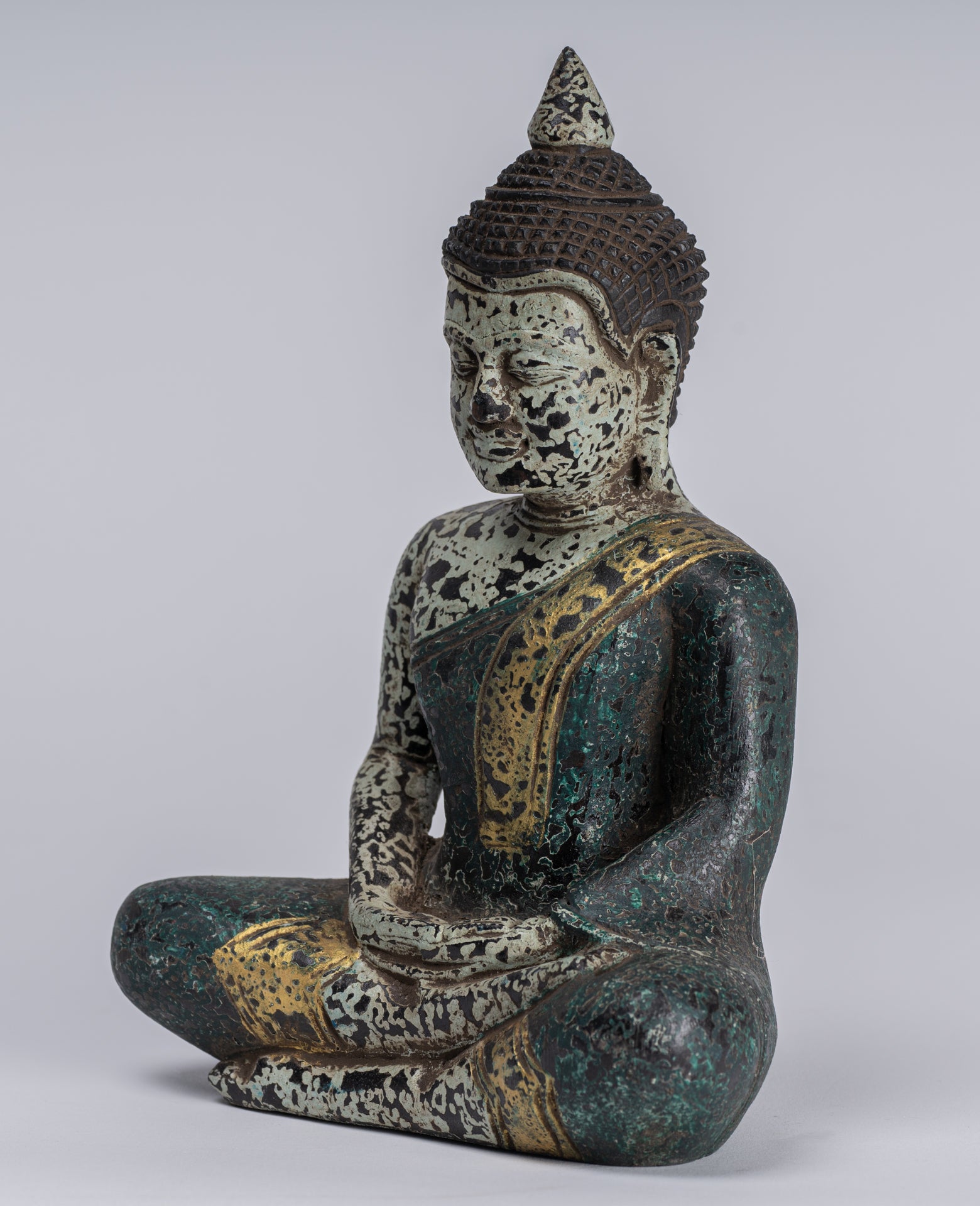 Escultura de Buda - Estatua de Buda de madera de estilo jemer antiguo Dhyana Meditation Mudra - 21 cm/8 "