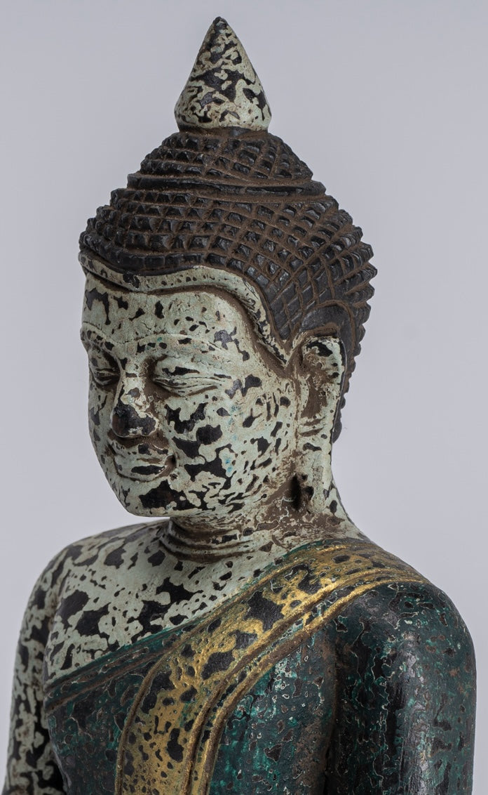 Escultura de Buda - Estatua de Buda de madera de estilo jemer antiguo Dhyana Meditation Mudra - 21 cm/8 "