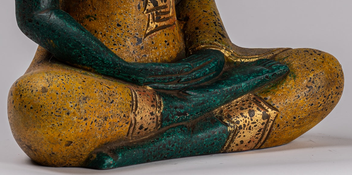 Buddha Sculpture - Antique Khmer in stile Khmer Legno Buddha Statua Dhyana Meditazione Mudra - 39 cm/16 "