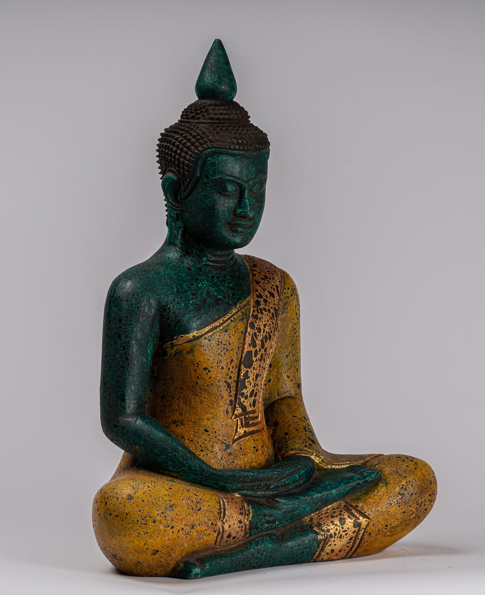 Buddha Sculpture - Antique Khmer in stile Khmer Legno Buddha Statua Dhyana Meditazione Mudra - 39 cm/16 "