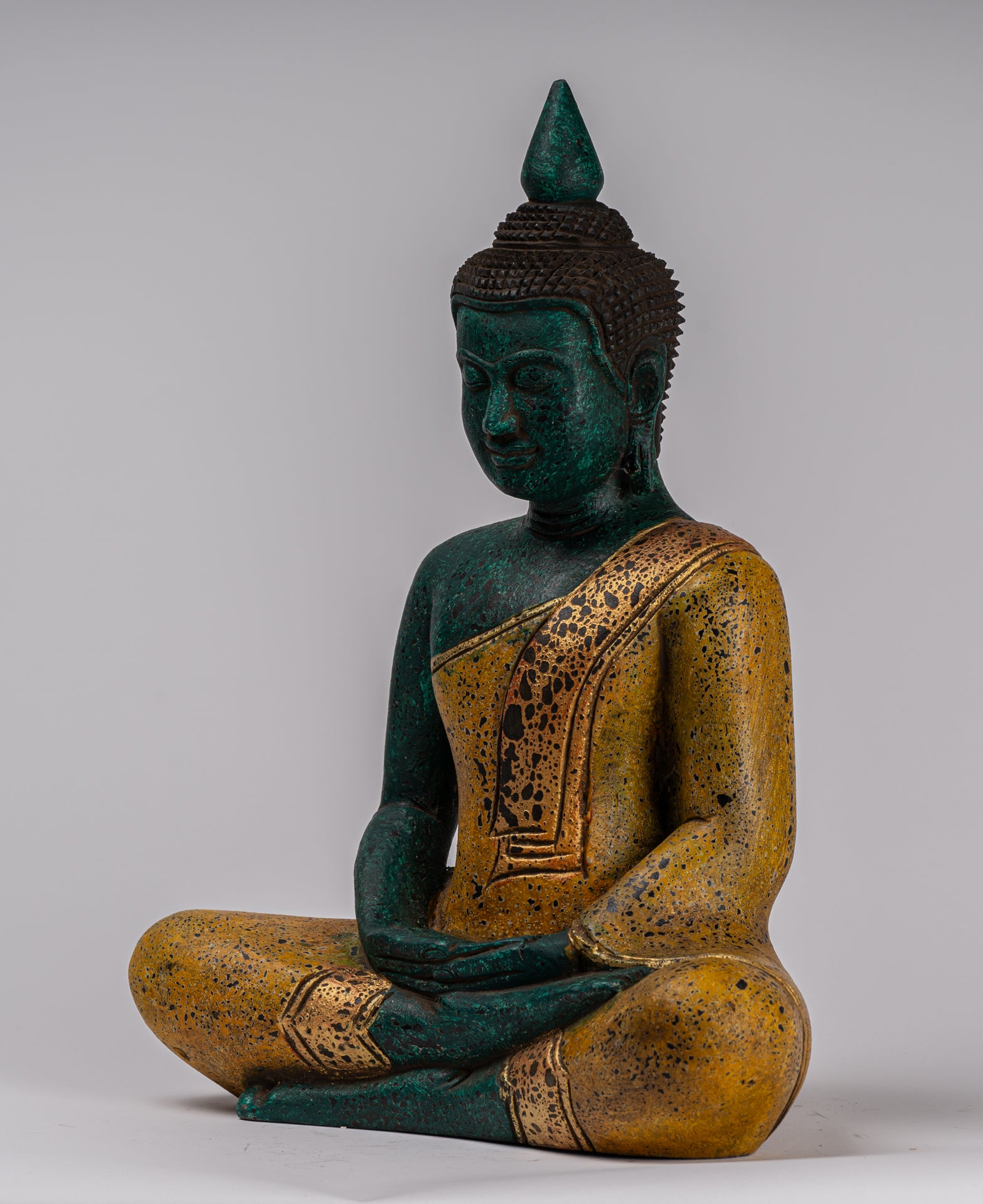 Buddha Sculpture - Antique Khmer in stile Khmer Legno Buddha Statua Dhyana Meditazione Mudra - 39 cm/16 "