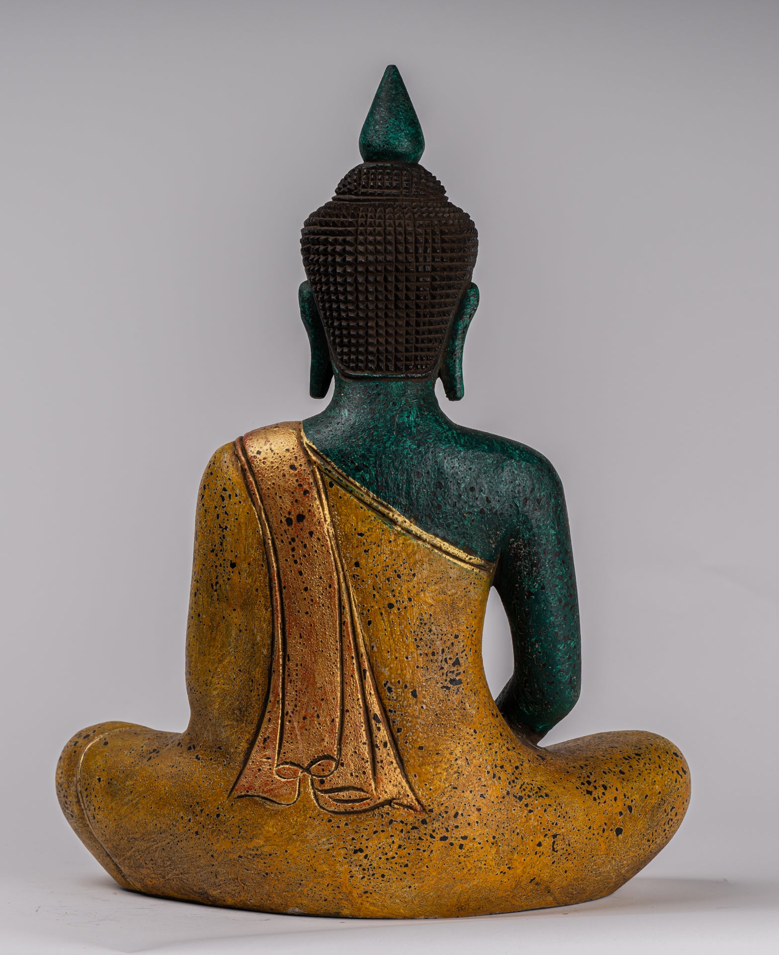 Buddha Sculpture - Antique Khmer in stile Khmer Legno Buddha Statua Dhyana Meditazione Mudra - 39 cm/16 "
