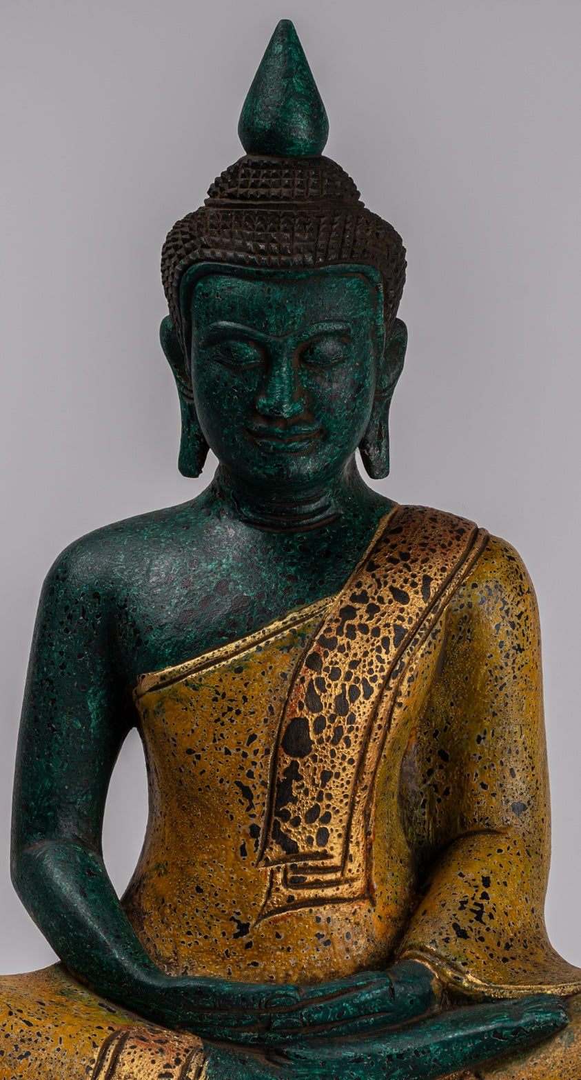 Buddha Sculpture - Antique Khmer in stile Khmer Legno Buddha Statua Dhyana Meditazione Mudra - 39 cm/16 "