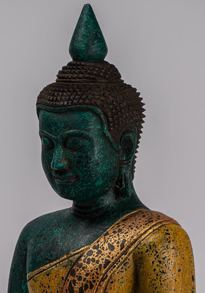 Buddha Sculpture - Antique Khmer in stile Khmer Legno Buddha Statua Dhyana Meditazione Mudra - 39 cm/16 "